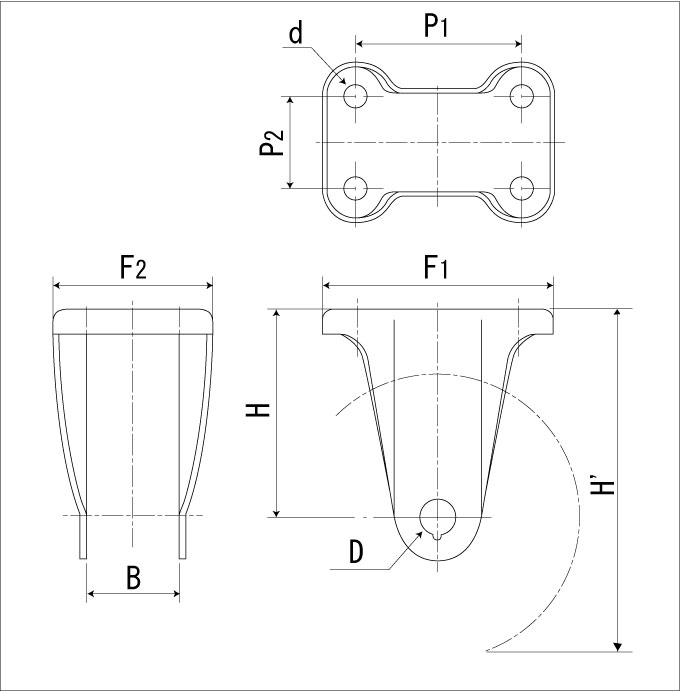 静電気帯電防止車輪付きキャスター_固定_図面